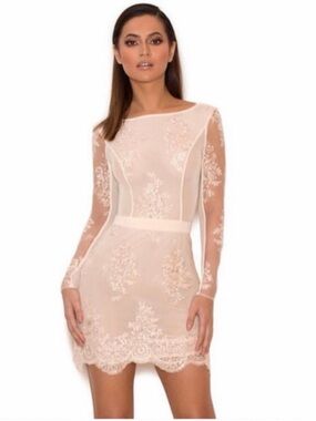 House of CB Blush Lace Long-Sleeve Mini Dress